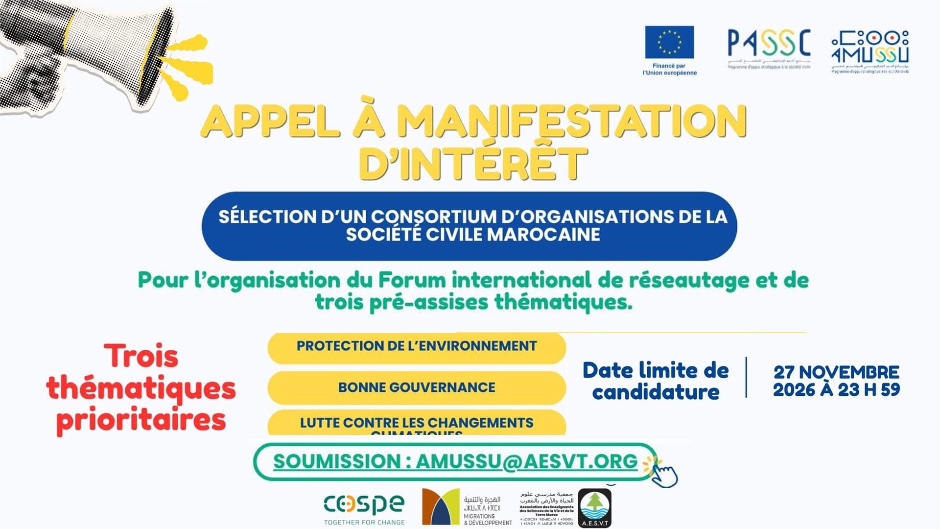 Appel à manifestation d’intérêt – Projet AMUSSU : Forum international de réseautage et pré-assises thématiques